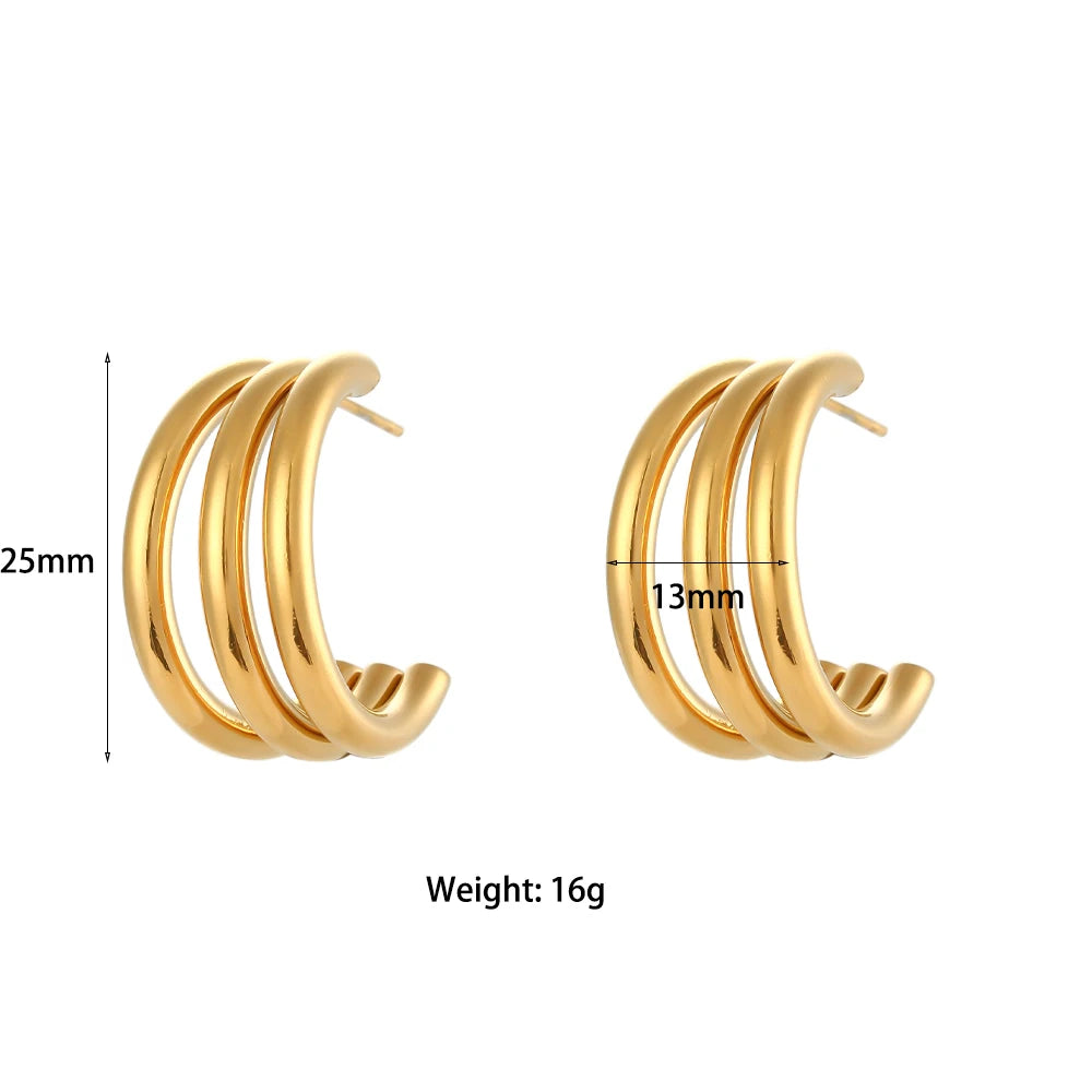 3 Layers Tube Shape Popular Hoop Earrings Stainless Steel Earrings For Woman Tarnish Free Waterproof Jewelry