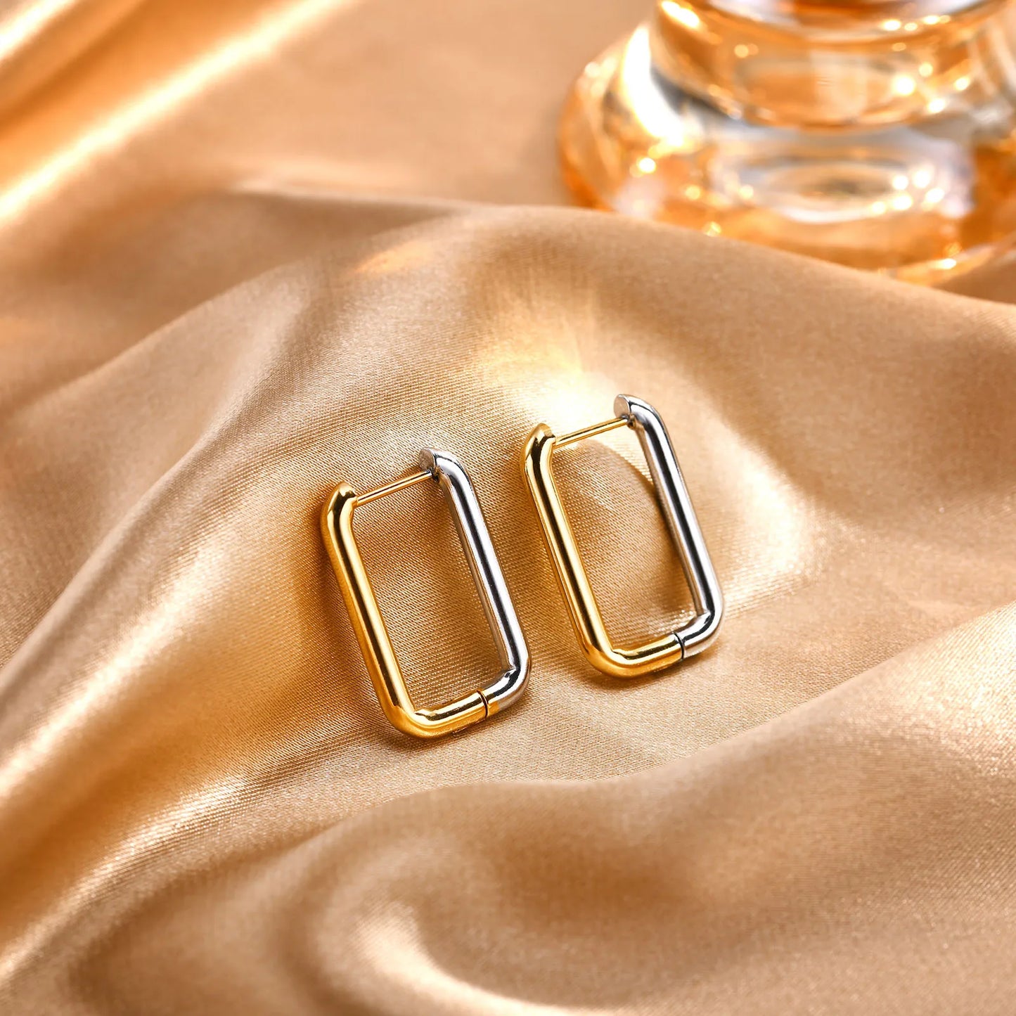 Vnox Chic Hoop Earrings for Women,Gold and Silver Color Non Tarnish Waterproof Stainless Steel Square Geometric Earrings Gifts