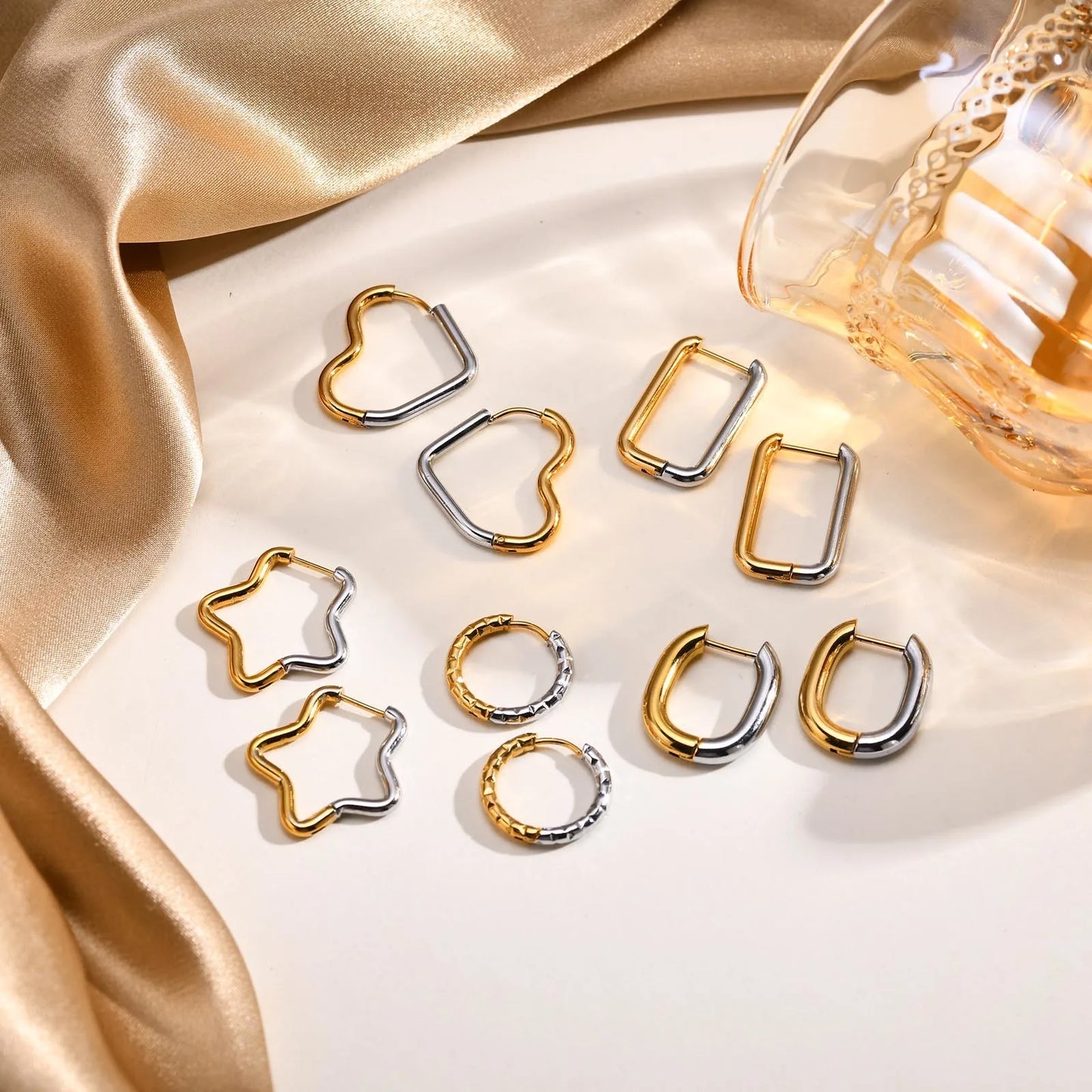 Vnox Chic Hoop Earrings for Women,Gold and Silver Color Non Tarnish Waterproof Stainless Steel Square Geometric Earrings Gifts