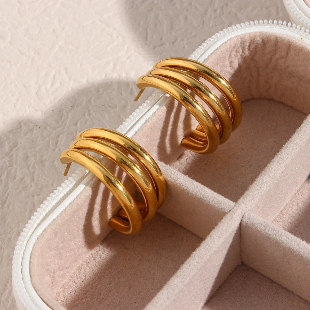 3 Layers Tube Shape Popular Hoop Earrings Stainless Steel Earrings For Woman Tarnish Free Waterproof Jewelry