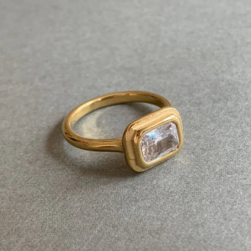 Rectangle cz stone rings stainless steel rings for women minimalist simple dainty jewelry tarnish free jewelry waterproof