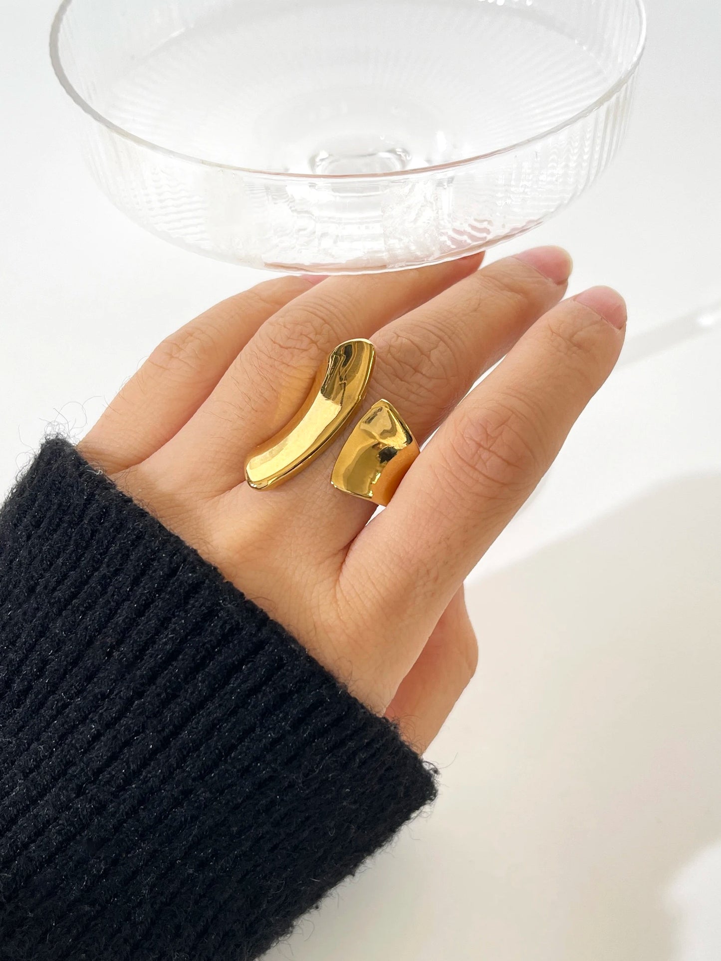 Peri'sbox Bold 18K Pvd Gold Plated Irregular Wide Open Ring for Lady Stainless Steel Non-Tarnish Chunky Statement Rings Jewelry