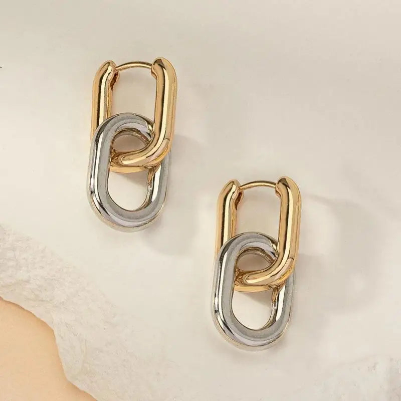 Retro Double Loop Design Drop Earrings Gold Silver Color Geometric Round Earrings for Women Girls Punk Hip Hop Fashion Jewelry