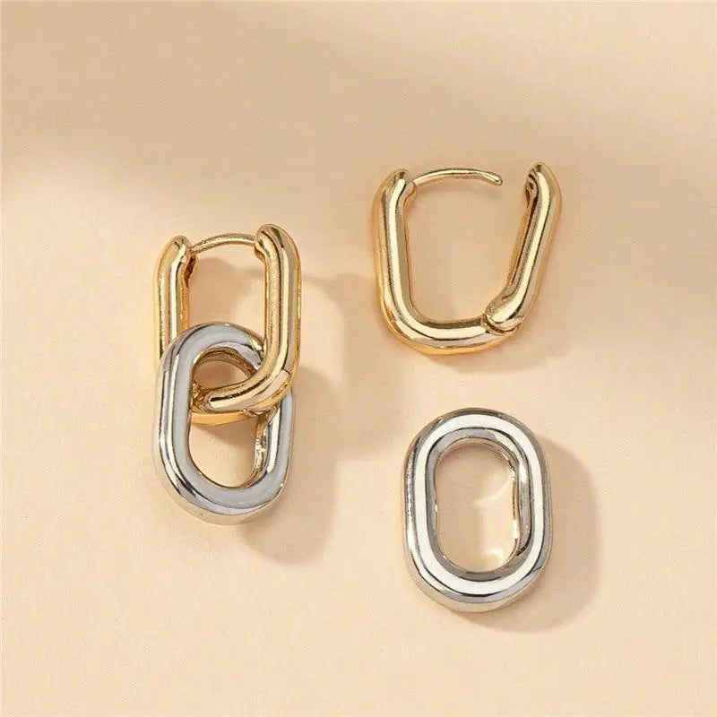 Retro Double Loop Design Drop Earrings Gold Silver Color Geometric Round Earrings for Women Girls Punk Hip Hop Fashion Jewelry