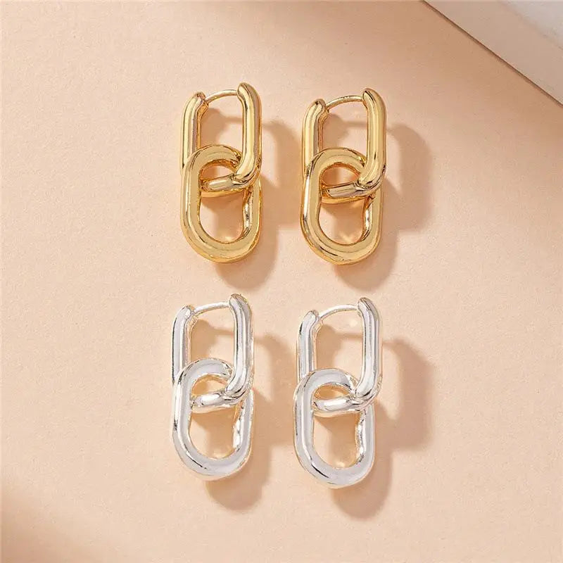 Retro Double Loop Design Drop Earrings Gold Silver Color Geometric Round Earrings for Women Girls Punk Hip Hop Fashion Jewelry