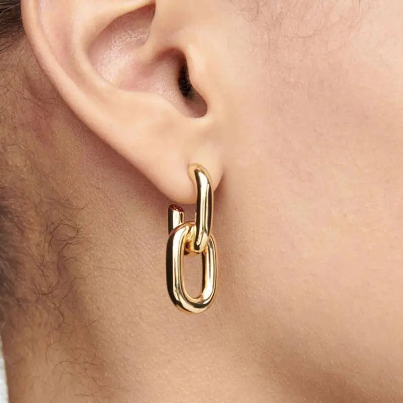 Retro Double Loop Design Drop Earrings Gold Silver Color Geometric Round Earrings for Women Girls Punk Hip Hop Fashion Jewelry
