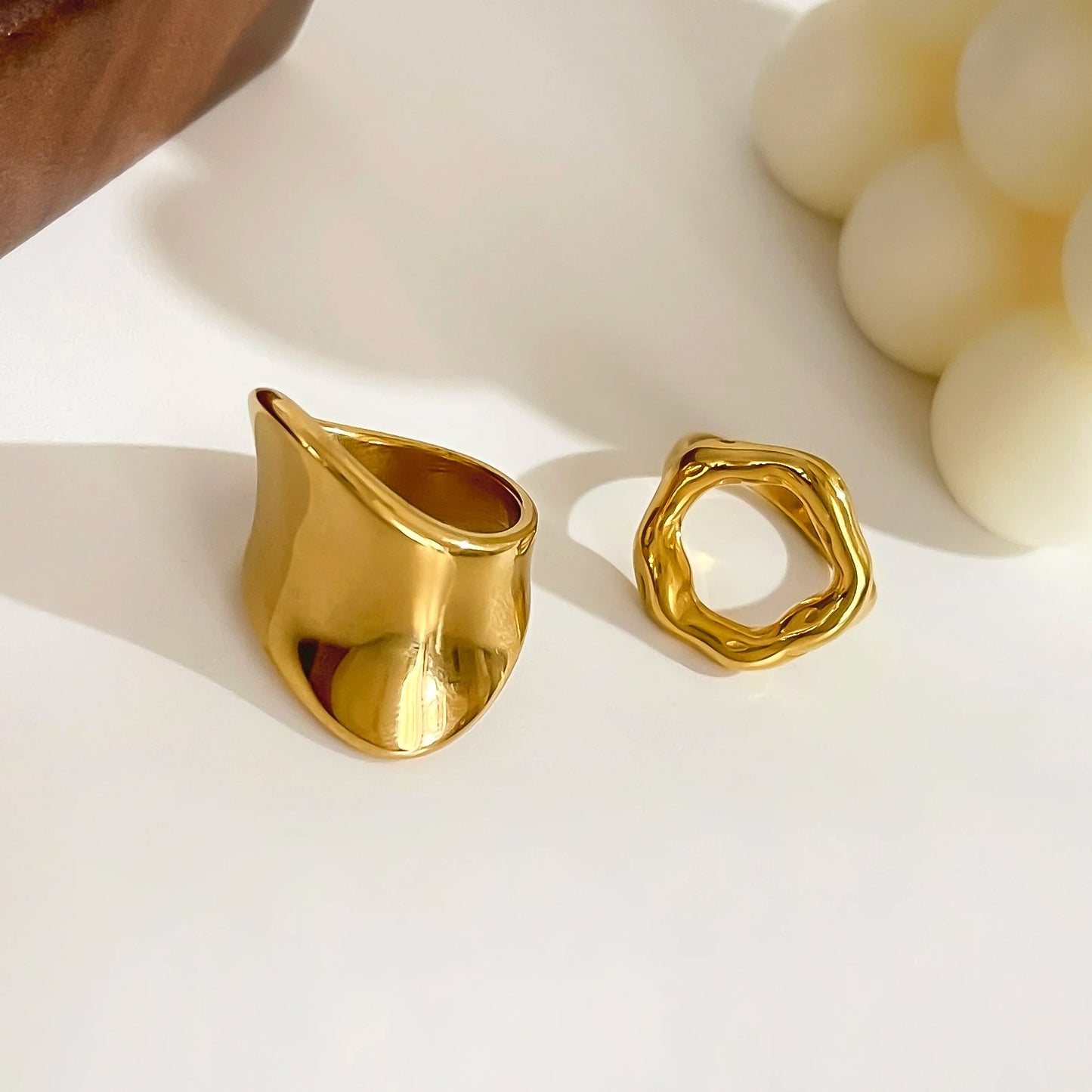 Minimalism Anti-Tarnish Stainless Steel 18K Pvd Gold Plated Rings for Women Unique Design Fashion Holiday Jewelry Gift