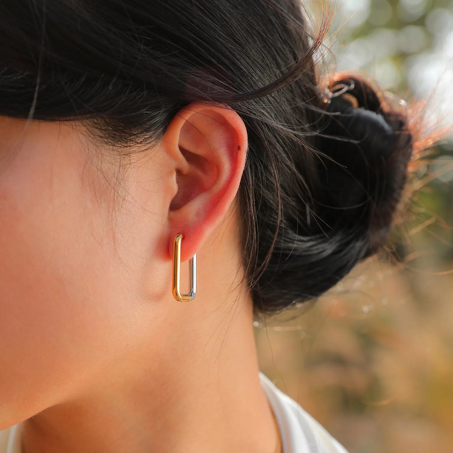 Vnox Chic Hoop Earrings for Women,Gold and Silver Color Non Tarnish Waterproof Stainless Steel Square Geometric Earrings Gifts