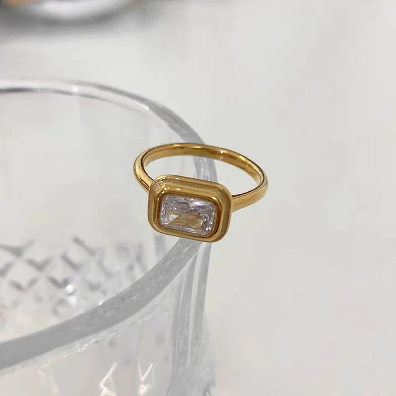 Rectangle cz stone rings stainless steel rings for women minimalist simple dainty jewelry tarnish free jewelry waterproof