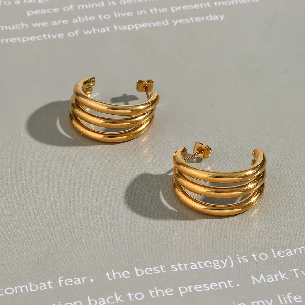 3 Layers Tube Shape Popular Hoop Earrings Stainless Steel Earrings For Woman Tarnish Free Waterproof Jewelry